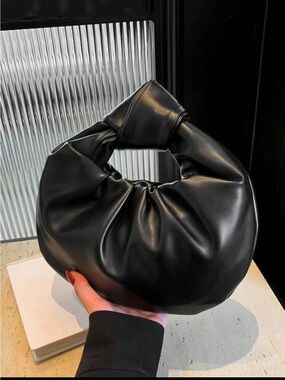 SHEIN Black Soft Ruched Knot-Top Shoulder Bag